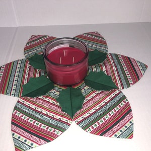 Christmas Holly Centerpiece | Mini Table Topper | Candle Mat | Candle Wreath | Holly Prints, Candy Ribbon Prints, Jingle Bells & Holly Print