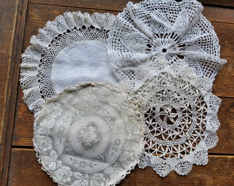 Selection of Vintage Doilies, Sewing, Slow Stitching, Journaling, Arts, Junk Journals