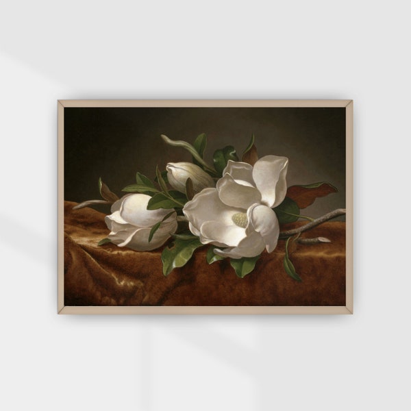 Magnolias / Floral Still Life / Blossom / Velvet Fabric / Oil Painting / Botanical Art / Downloadable Print / Printable Wall Art