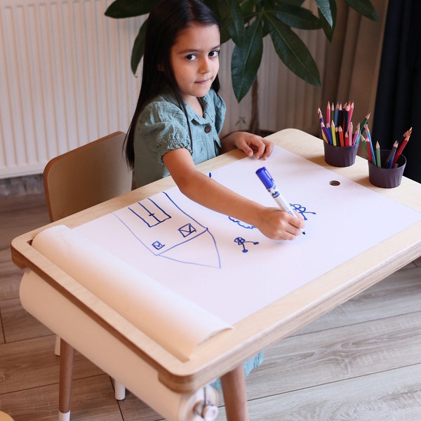 Regalo per la nipote, tavolo sensoriale di attività, giochi con sabbia nell'acqua, mobili Montessori, tavolo per bambini in legno naturale, contenitori Flisat, foto