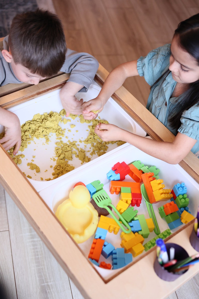 Activity Table, Learning Montessori, Inspired Wooden Sensory bin Table,Chair Set,Chalkboard,Whiteboard, Birtday Gift, Sensory and play Table image 8