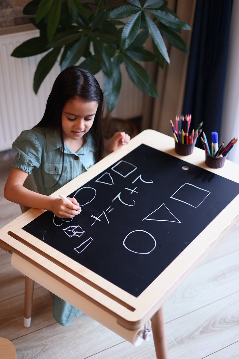 Activity Table, Learning Montessori, Inspired Wooden Sensory bin Table,Chair Set,Chalkboard,Whiteboard, Birtday Gift, Sensory and play Table image 6