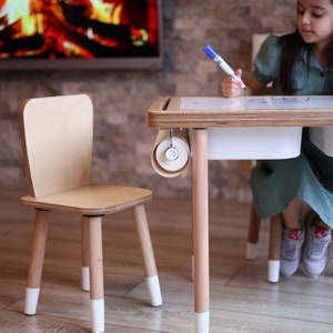 Gift For Kids, Birtday Gift, Sensory Table, Wood Activity Table, Montessori Table and Chair Set, Chalk board and Whiteboard, Play Table image 5