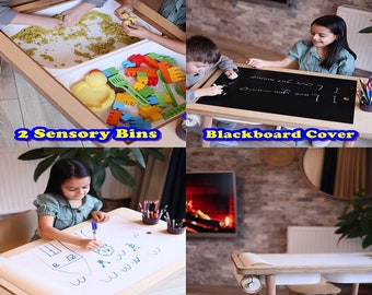 Sensory and Activity Table, Set for Kids, Wooden Table chair for Baby, Education Flisat Bin for Children,  Water and Sand Game for Toddler