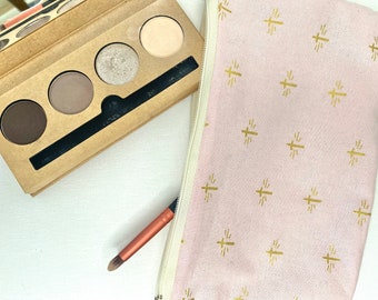 Pink And Gold Cross Makeup Pouch/Makeup Bag/With Zipper