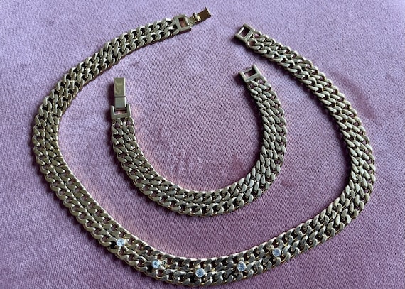 High-End "Cabouchon" Necklace and Bracelet Set 18… - image 1