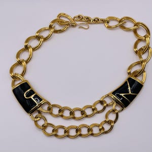 Monet Necklace Black Enamel Gold Tone