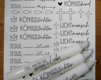 Christian candle tattoo foils with verse