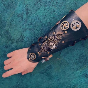 Steampunk Leather Bracer with hand stitched gears