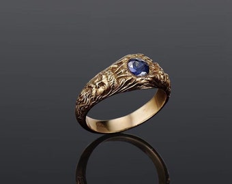 The Eyes of Hades Luxury 18K Solid Ring with 0.8ct Sapphire Authentic