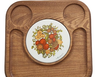 Wooden Cheese Board Charcuterie Meat Wine Party Tray Retro Vintage Ceramic Goodwood 12 Inch
