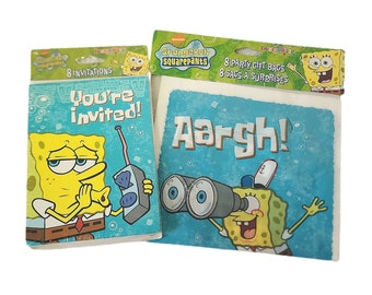 Vintage 2001 Spongebob Geburtstagsgeschenk Set Einladungen und Partytasche Nickelodeon