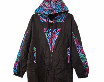 Vintage geometrische print windjack jaren '80 jaren '90 abstract patroon maat XL Vtg