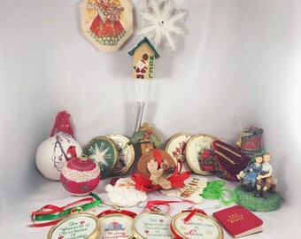 Vintage Christmas Ornament Lot 20 Set Handmade Holiday Assortment Decorations