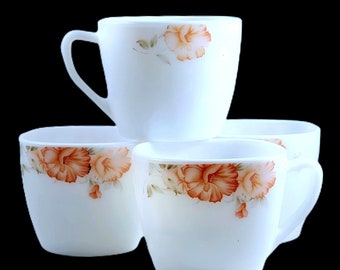 Gold Coast Coffee Cup Set Blushing Peony Pink Rose Flower Teacup Opal Glass White Retro 50s Style Y2K