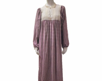 Vintage Christian Dior Nightgown Long Christmas Plaid Lace Lingerie Cottagecore