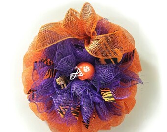 Clemson Tigers Wreath Medium Deco Foil Mesh Wall Decor Handmade Football Fan 16 "