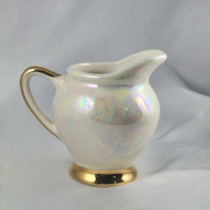 Vintage Lusterware Creamer 22k Gold Warranted Opalescent Porcelain Cg Pearl USA