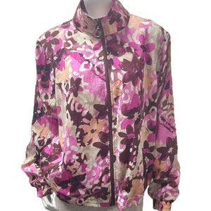 Vintage Womens Y2K Windbreaker Jacket Size L Floral Print Bedazzled 90s Vtg Coat