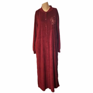 Damen Vintage Velour Lange Robe Größe S National Maroon Housecoat Nachthemd