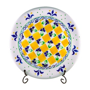 Saparna Retro Servierplatte große Schale Platte Gelb Kariert Blumenmuster