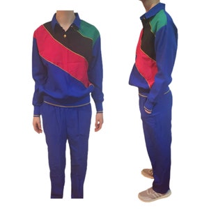Womens Vintage Tracksuit 2pc Windbreaker and Pants 80s Colorblock