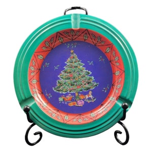 Vintage Ashtray Novelty Souvenir Christmas Tree Tin Aluminum Enamel Holiday 5 in
