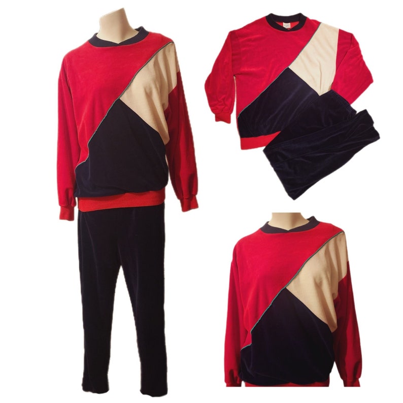 Vintage Velour Tracksuit Velvet Grandpa Sweater and Pants Set Mens Size