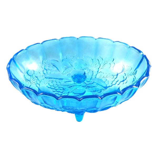 vintage Indiana Glass Fruit Bowl Garland Electric Horizon Blue Centerpiece 12 In