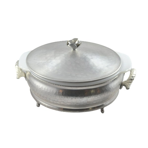 Ancre Hocking Fire King Bowl Lait Verre Casserole Plat Festonné avec Couvercle en Aluminium Martelé Serveur Servant Étui de Voyage Couvercle Couvert Pied