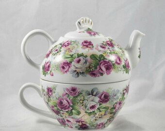 Vintage Kronen-viktorianische Doppel-Teekanne Floral Rose Staffordshire Teetasse Teekanne