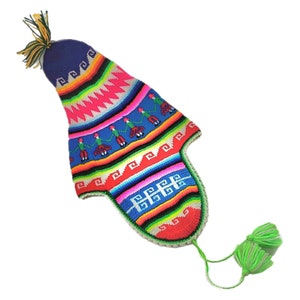 Vintage Andes Chullo gebreide muts kleurrijke regenboog feestelijke muts Cap oorkleppen OS