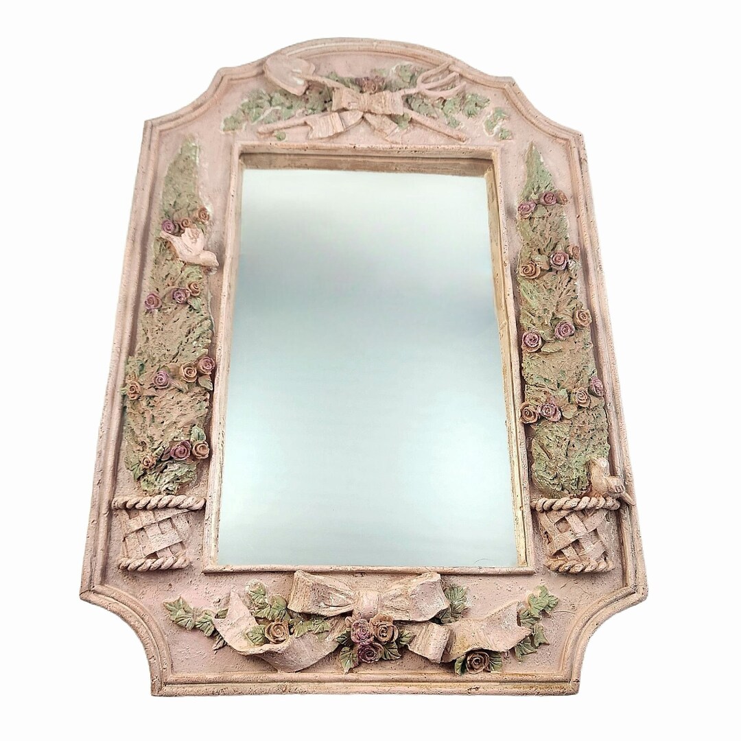Vintage Garden Themed Wall Mirror Romantic Pink Standing Etsy