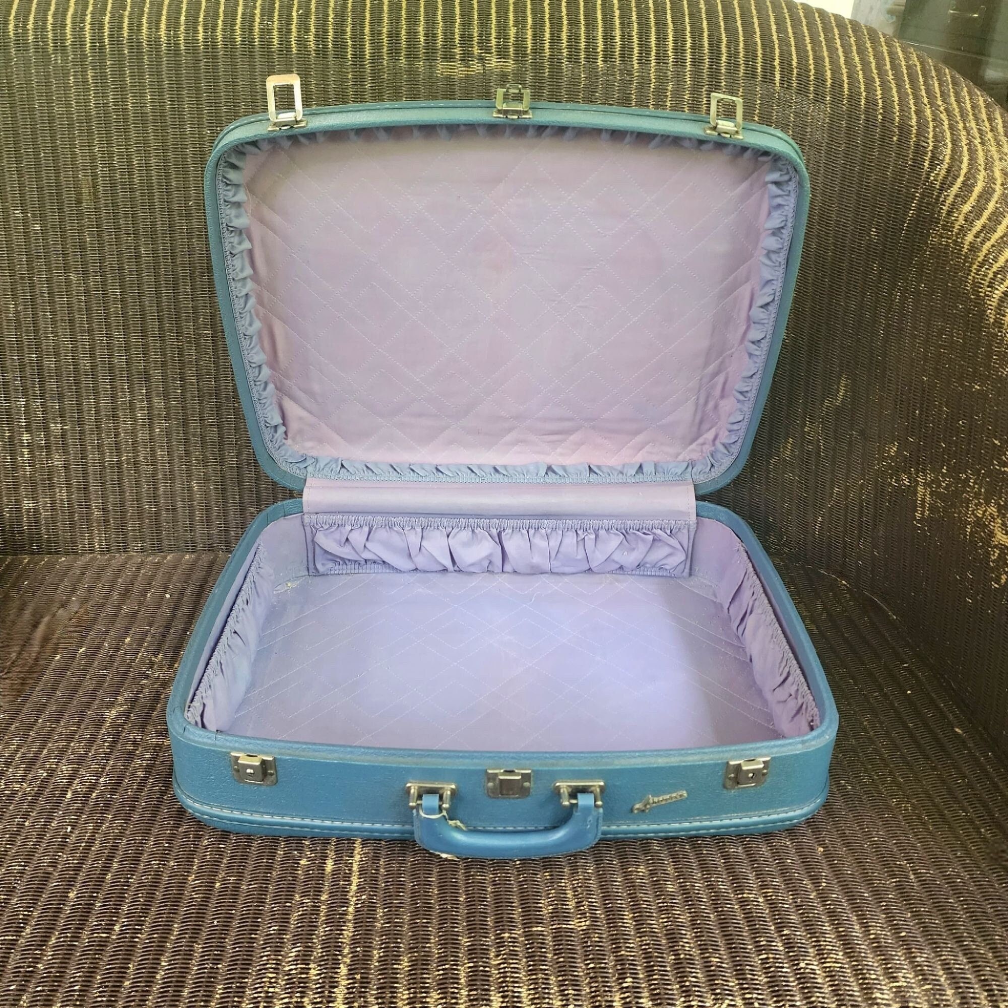 Vintage Suitcases Vintage Luggage Brown Blue Faux 