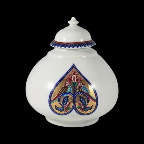 Elizabeth Arden Perfume Bottle Byzantium Japan Peacocks 4.5" Mid Century Modern Vintage Retro Decor