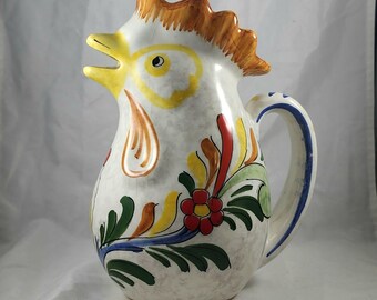 Rare Large Rooster Serving Pitcher 10&quot; Decor Italy Deruta Italian Pottery 1/64