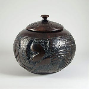 Vintage Hand Carved Wooden Lidded Jar Bowl Vtg Tribal African Folk Art Container