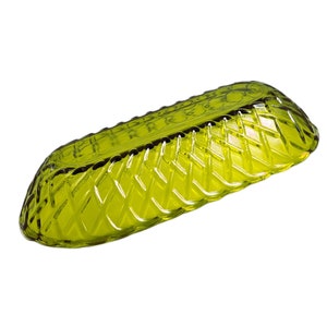 Vintage Indiana Glass Avocado Green Celery Relish Candy Dish Basketweave Oblong Replacement 10.5&quot;