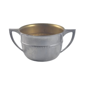 Antik Vintage Alte Kolonial Zinn fertig Silber offene Zuckerdose Tasse Metall Rustikal 2 1/4 Zoll