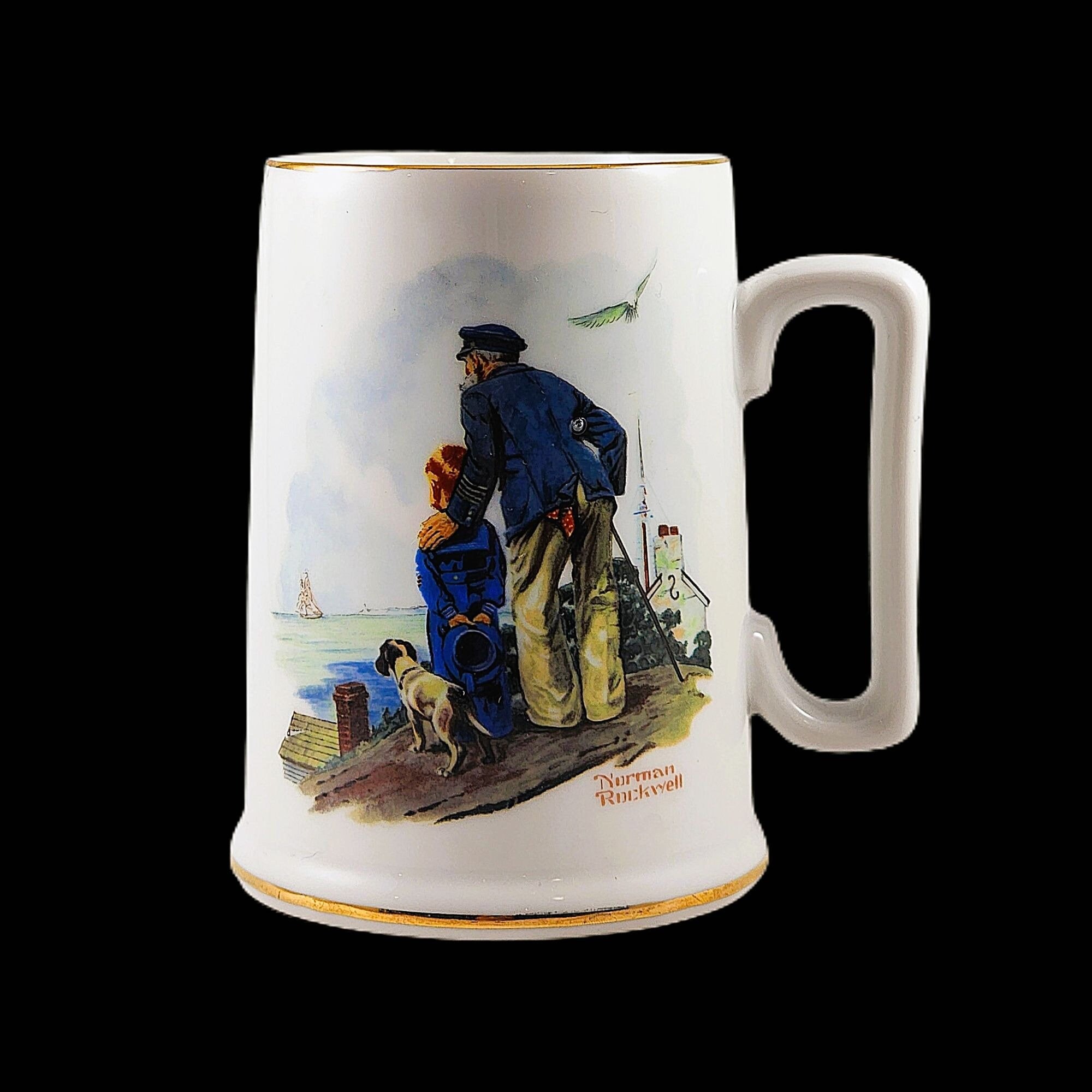 Vintage Norman Rockwell Mug 1985 Looking Out to Sea 12oz Coffee Cup Nautical 5in 12 oz