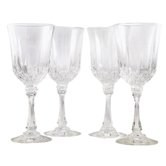 Vintage Lead Crystal Wine Glass 4 Set Sturdy Thick Tall Champagne Clear  Lattice - Etsy