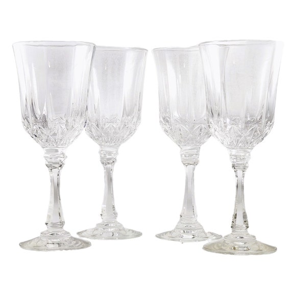 Vintage Lead Crystal Wine Glass 4 Set Sturdy Thick Tall Champagne