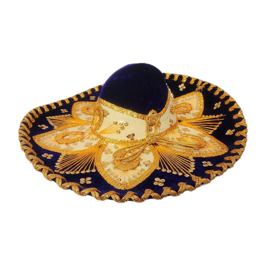 Vintage Pigalle Sombrero Messicano Mariachi Cappello Western Charro Viola  Oro Lg 20