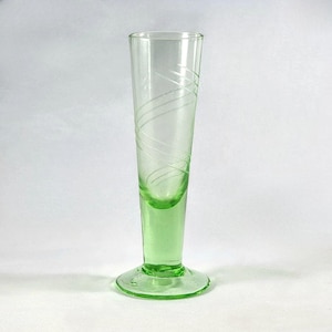 Vintage Etched Green Cordial Shot Glass Small Jewel Color Colorful Swirl Design 5&quot;