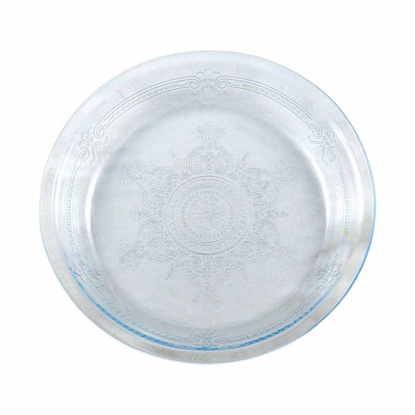 Vintage Fire King Philbe Blue Clear Pie Pan Baking Dish Cake Serving Plate Retro 8.5"