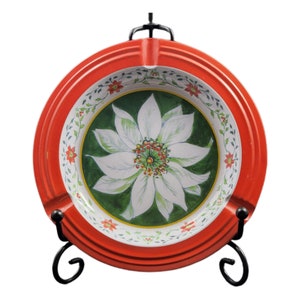 Vintage Ashtray Novelty Souvenir Flower Poinsettia Tin Aluminum Enamel Christmas