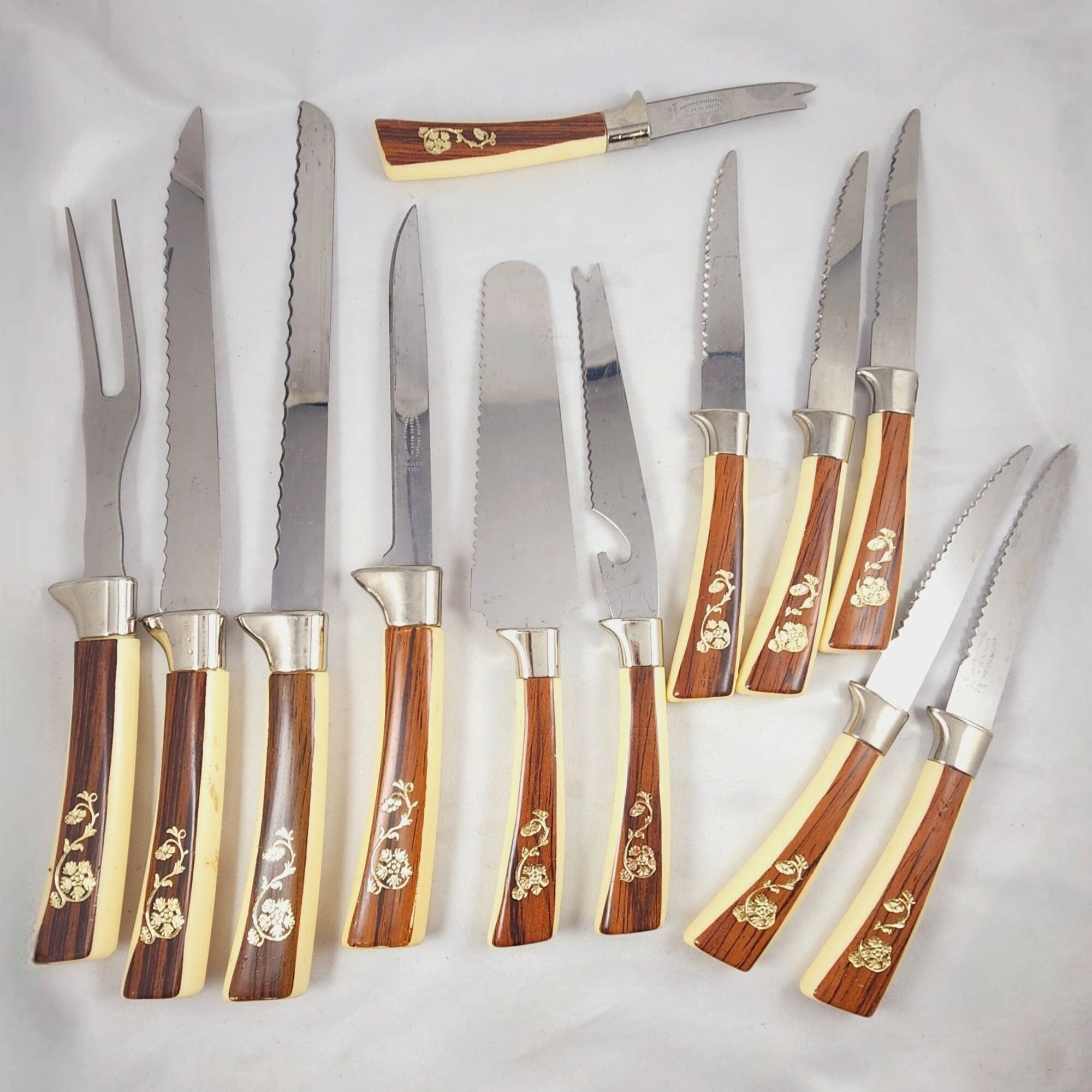 Vintage Knife Set 70s Sheffield 12 Pc Golden Prestige Stainless Cutlery ...