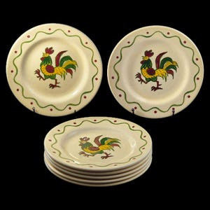 Metlox Poppytrail Bread and Butter Dessert Side Plate 8pc Set 6.5&quot; Green Rooster