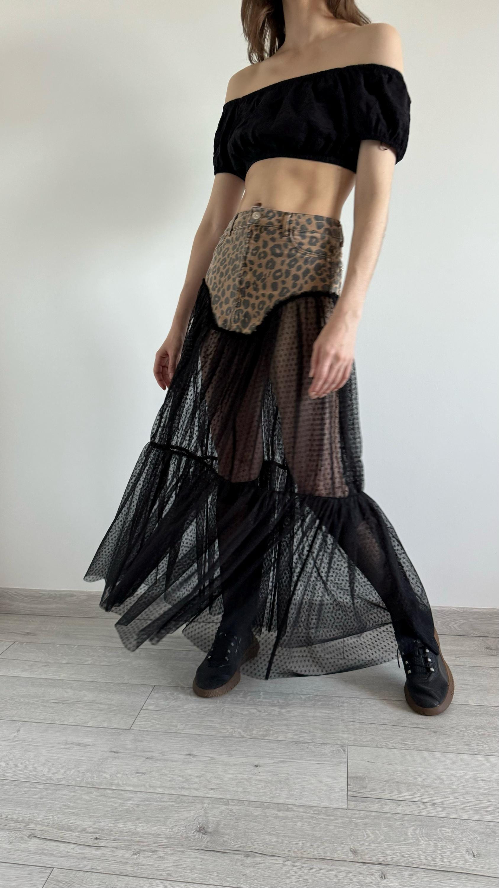 Elegant Cheetah Black Lace Skirt - Women's Tulle Skir, Leo