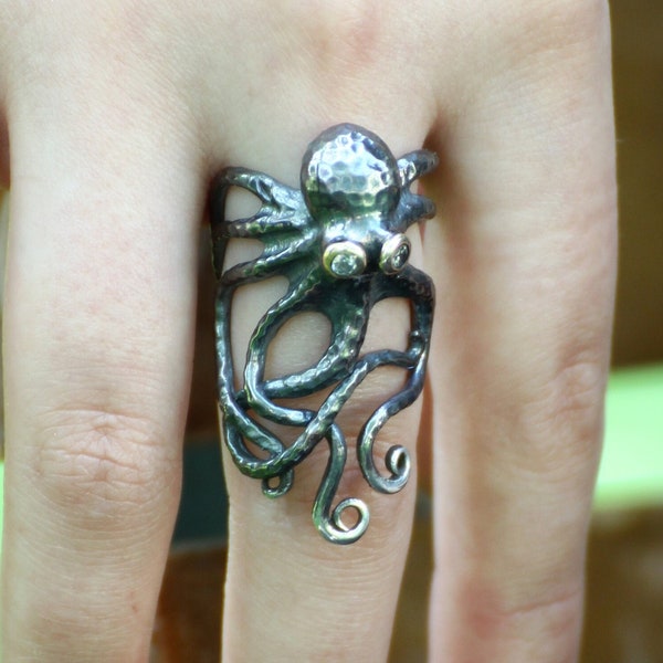 Adjustable Sterling Silver Octopus Ring Woman, Octopus Jewelry for Women, Dark Academia Gifts for Women